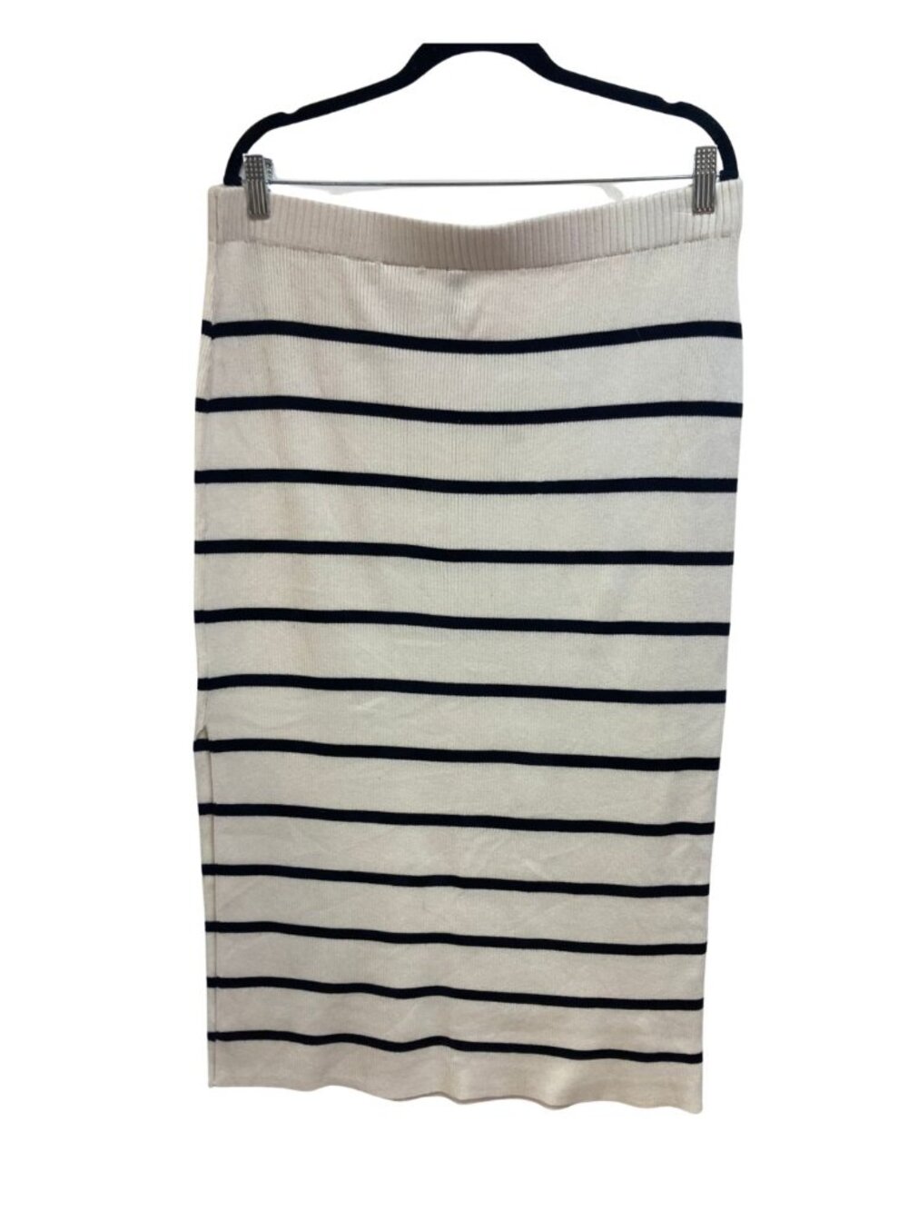 H&M Straight Knit Pencil Skirt Mid Calf Striped Cream & Black Size XL